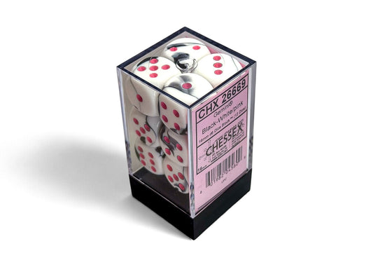 Chessex: Gemini Black/White 16mm d6 Dice Block (12 Dice) - Collector Store LLC
