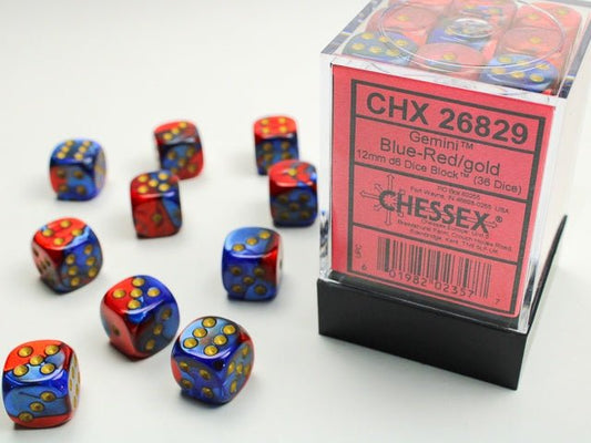 Chessex: Gemini Blue/Red 12mm d6 Dice Block (36 Dice) - Collector Store LLC