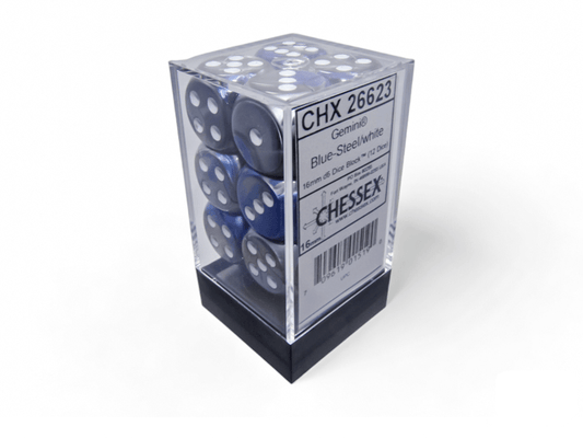 Chessex: Gemini Blue/Steel 16mm d6 Dice Block (12 Dice) - Collector Store LLC