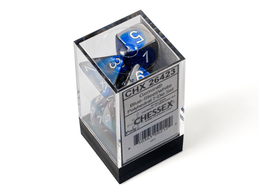 Chessex: Gemini Blue/Steel Polyhedral 7 - Dice Set - Collector Store LLC