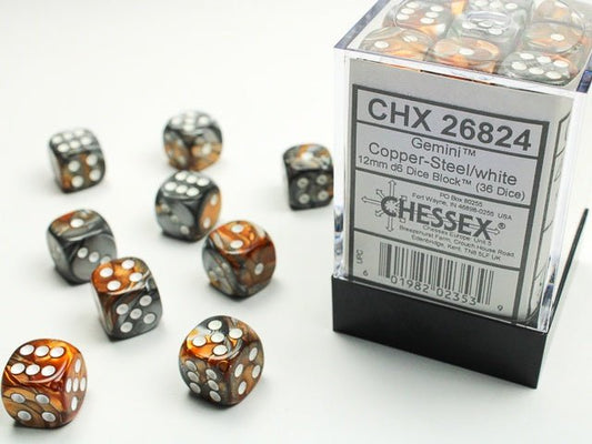 Chessex: Gemini Copper/Steel 12mm d6 Dice Block (36 Dice) - Collector Store LLC