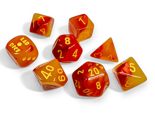 Chessex: Gemini Gellow/Red Polyhedral 7 - Dice Set (with Bonus Dice) - Collector Store LLC