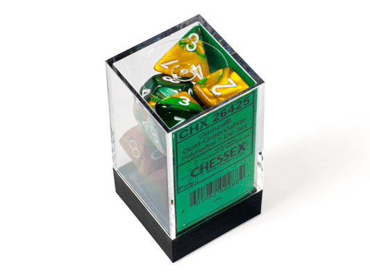 Chessex: Gemini Gold/Green Polyhedral 7 - Dice Set - Collector Store LLC