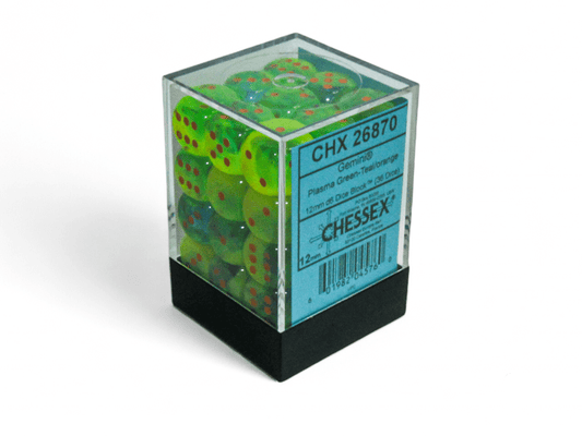 Chessex: Gemini Plasma Green/Teal 12mm d6 Dice Block (36 Dice) - Collector Store LLC