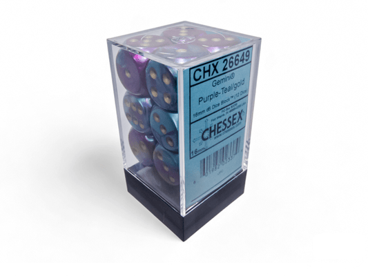 Chessex: Gemini Purple/Teal 16mm d6 Dice Block (12 Dice) - Collector Store LLC
