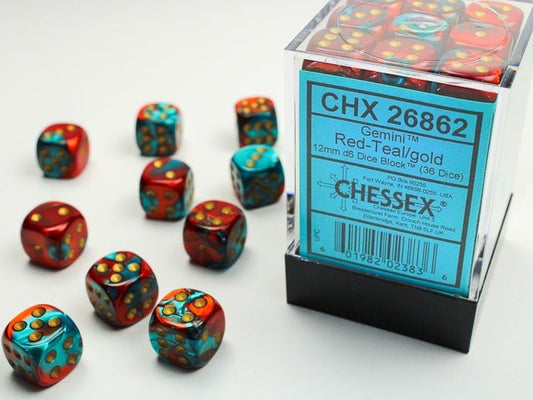Chessex: Gemini Red/Teal 12mm d6 Dice Block (36 Dice) - Collector Store LLC