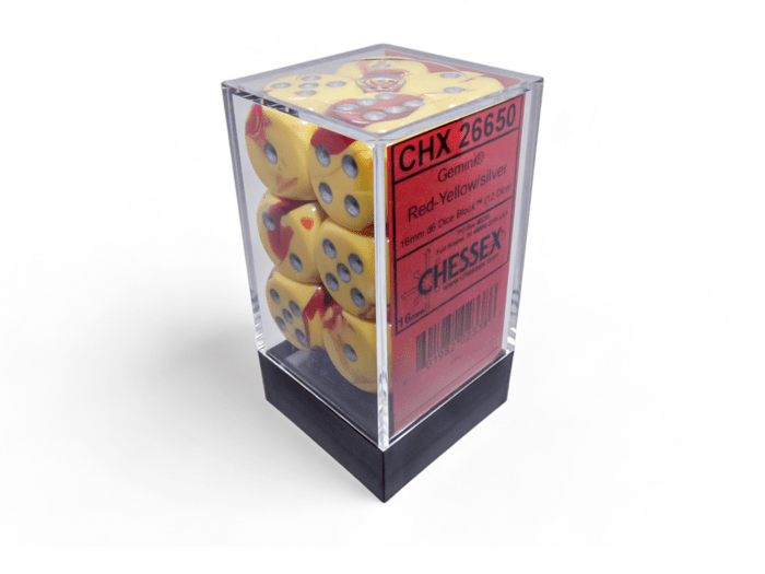 Chessex: Gemini Red/Yellow 16mm d6 Dice Block (12 Dice) - Collector Store LLC