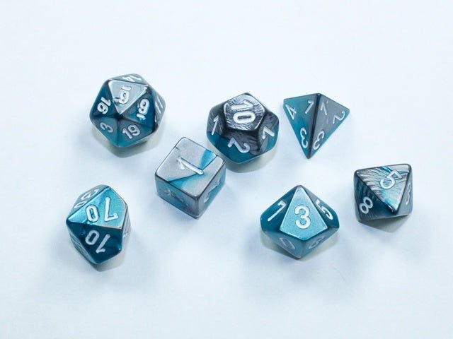 Chessex: Gemini Steel/Teal MINI Polyhedral 7 - Dice Set - Collector Store LLC