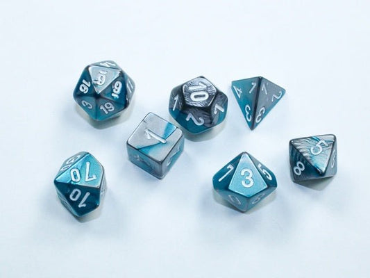 Chessex: Gemini Steel/Teal MINI Polyhedral 7 - Dice Set - Collector Store LLC
