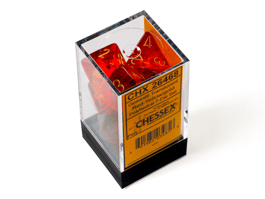 Chessex: Gemini Translucent Red/Yellow Polyhedral 7 - Dice Set - Collector Store LLC