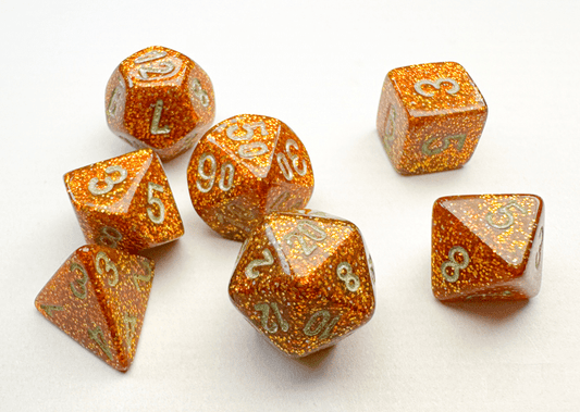 Chessex: Glitter Gold/Silver MINI Polyhedral 7 - Dice Set - Collector Store LLC