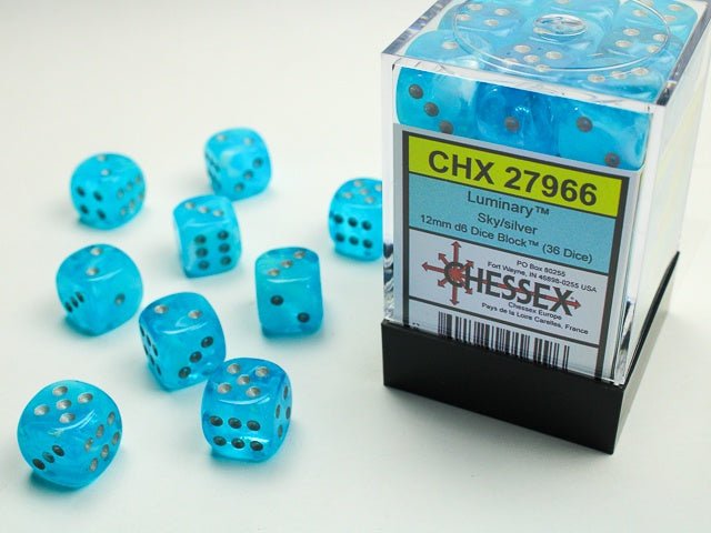 Chessex: Luminary Sky/Silver 12mm d6 Dice Block (36 Dice) - Collector Store LLC