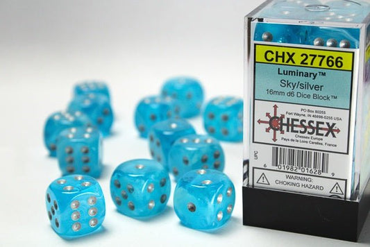 Chessex: Luminary Sky/Silver 16mm d6 Dice Block (12 Dice) - Collector Store LLC
