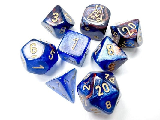 Chessex: Lustrous Azurite/Gold Polyhedral 7 - Dice Set (with Bonus Dice) - Collector Store LLC