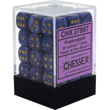 Chessex: Lustrous Purple/Gold 12mm d6 Dice Block (36 Dice) - Collector Store LLC