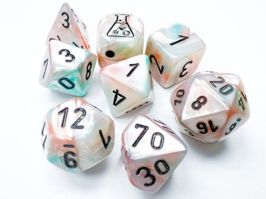 Chessex: Lustrous SeaShell/Black Polyhedral 7 - Dice Set (with Bonus Dice) - Collector Store LLC