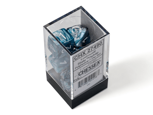 Chessex: Lustrous Slate/White Polyhedral 7 - Dice Set - Collector Store LLC