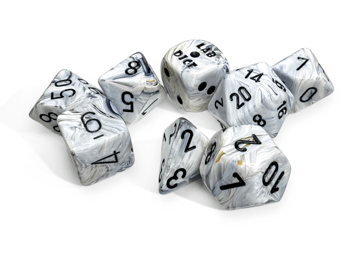 Chessex: Marble Calcite/Black Polyhedral 7 - Dice Set (with Bonus Dice) - Collector Store LLC