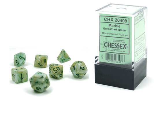 Chessex: Marble Green/DarkGreen MINI Polyhedral 7 - Dice Set - Collector Store LLC