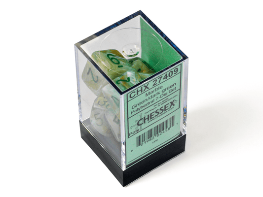 Chessex: Marble Green/DarkGreen Polyhedral 7 - Dice Set - Collector Store LLC