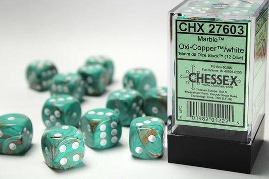 Chessex: Marble Oxi/Copper 16mm d6 Dice Block (12 Dice) - Collector Store LLC