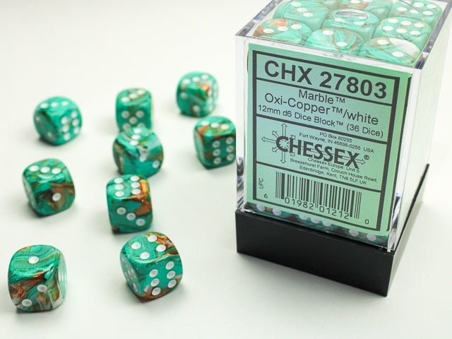 Chessex: Marble Oxi/Coppper 12mm d6 Dice Block (36 Dice) - Collector Store LLC