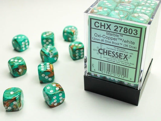 Chessex: Marble Oxi/Coppper 12mm d6 Dice Block (36 Dice) - Collector Store LLC