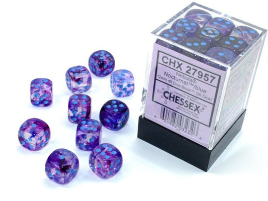 Chessex: Nebula Nocturnal/Blue 12mm d6 Dice Block (36 Dice) - Collector Store LLC