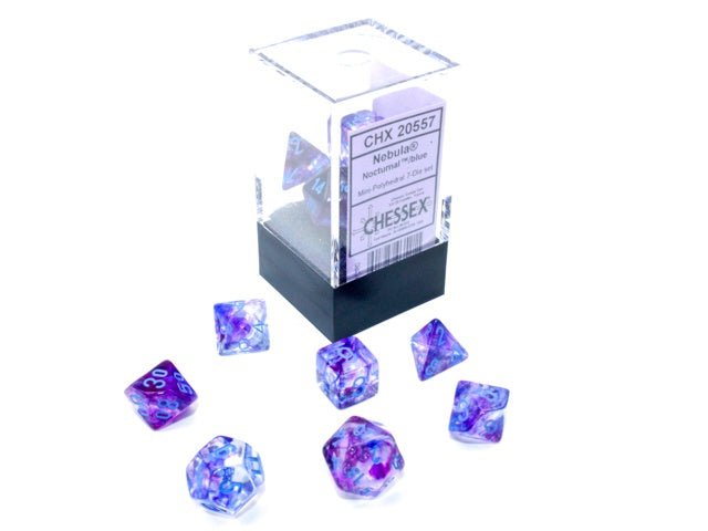 Chessex: Nebula Nocturnal/Blue MINI Polyhedral 7 - Dice Set - Collector Store LLC