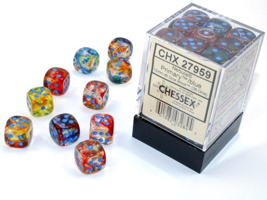 Chessex: Nebula Primary/Turquoise 12mm d6 Dice Block (36 Dice) - Collector Store LLC