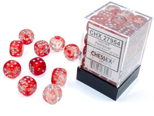 Chessex: Nebula Red/Silver 12mm d6 Dice Block (36 Dice) - Collector Store LLC