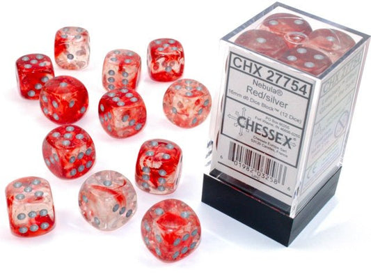 Chessex: Nebula Red/Silver 16mm d6 Dice Block (12 Dice) - Collector Store LLC