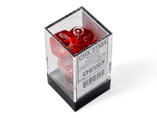Chessex: Nebula Red/Silver Polyhedral 7 - Dice Set - Collector Store LLC