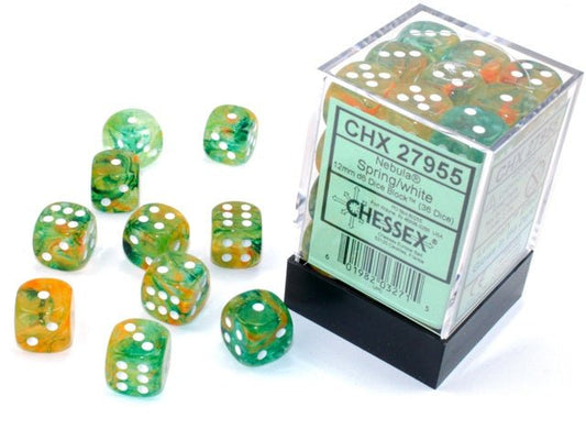 Chessex: Nebula Spring/White 12mm d6 Dice Block (36 Dice) - Collector Store LLC