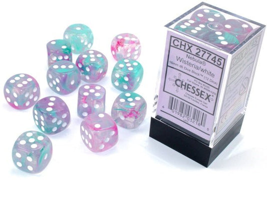 Chessex: Nebula Wisteria/White 16mm d6 Dice Block (12 Dice) - Collector Store LLC