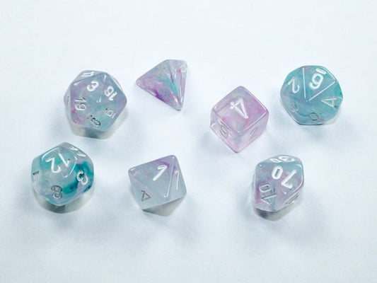 Chessex: Nebula Wisteria/White MINI Polyhedral 7 - Dice Set - Collector Store LLC