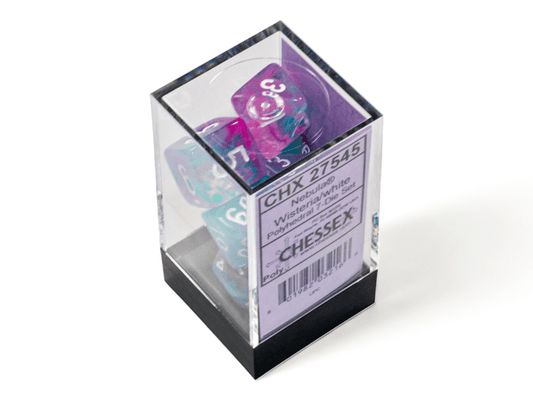 Chessex: Nebula Wisteria/White Polyhedral 7 - Dice Set - Collector Store LLC