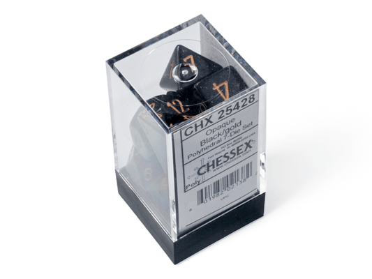 Chessex: Opaque Black/Gold Polyhedral 7 - Dice Set - Collector Store LLC