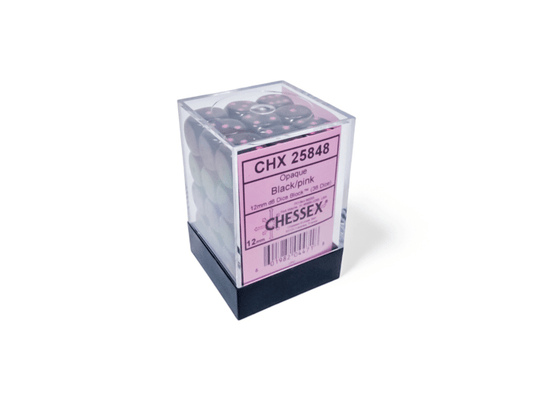 Chessex: Opaque Black/Pink 12mm d6 Dice Block (36 Dice) - Collector Store LLC