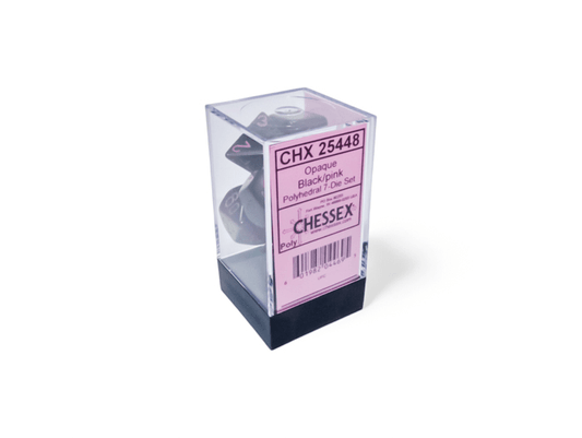 Chessex: Opaque Black/Pink Polyhedral 7 - Dice Set - Collector Store LLC