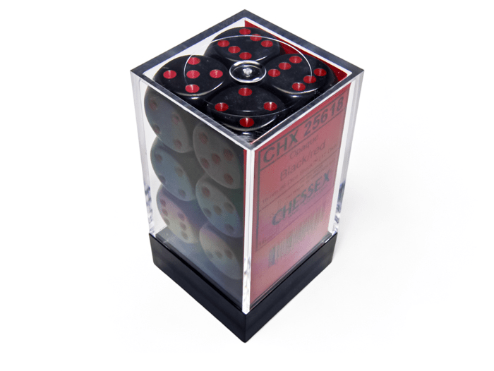 Chessex: Opaque Black/Red 16mm d6 Dice Block (12 Dice) - Collector Store LLC