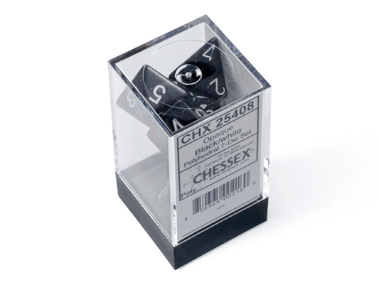Chessex: Opaque Black/White Polyhedral 7 - Dice Set - Collector Store LLC