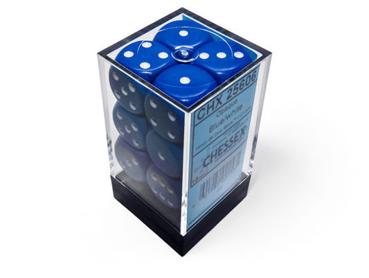 Chessex: Opaque Blue/White 16mm d6 Dice Block (12 Dice) - Collector Store LLC