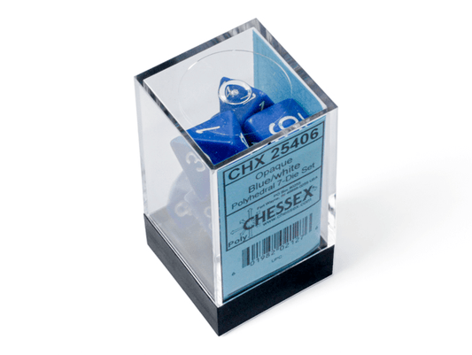 Chessex: Opaque Blue/White Polyhedral 7 - Dice Set - Collector Store LLC