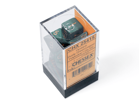 Chessex: Opaque DustyGreen/Copper Polyhedral 7 - Dice Set - Collector Store LLC
