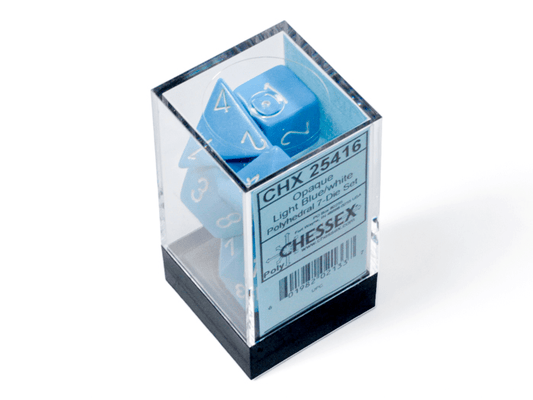Chessex: Opaque LightBlue/White Polyhedral 7 - Dice Set - Collector Store LLC