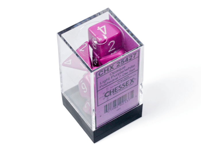 Chessex: Opaque LightPurple/White Polyhedral 7 - Dice Set - Collector Store LLC