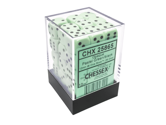 Chessex: Opaque Pastel Green/Black 12mm d6 Dice Block (36 Dice) - Collector Store LLC