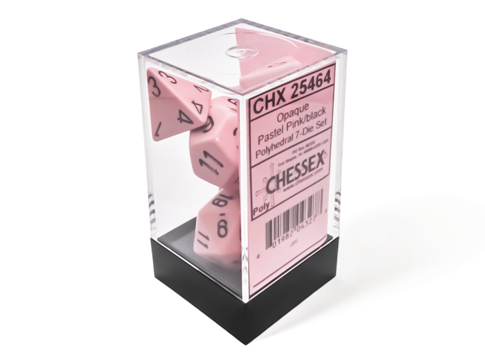 Chessex: Opaque Pastel Pink/Black Polyhedral 7 - Dice Set - Collector Store LLC