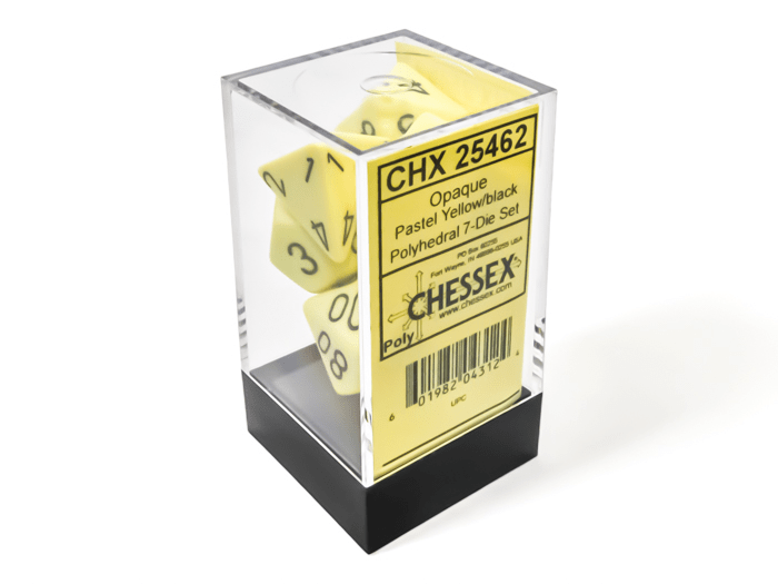 Chessex: Opaque Pastel Yellow/Black Polyhedral 7 - Dice Set - Collector Store LLC